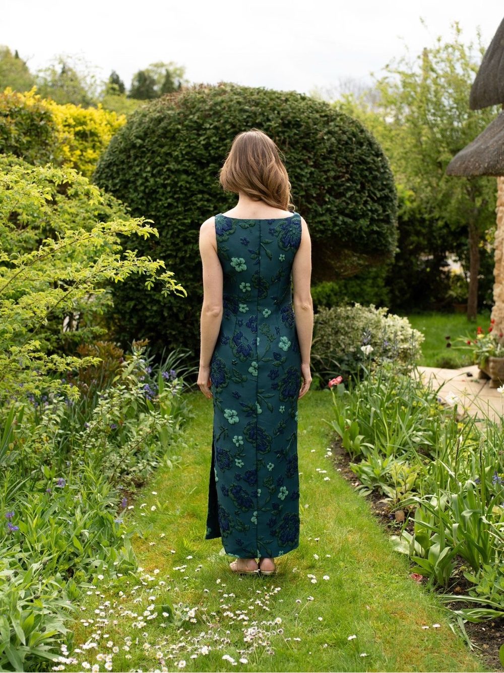 Arianne Elmy Easy Dress Monochrome Dark Green Floral Jacquard Midi Maxi NWT Sz 2 - Picture 5 of 14